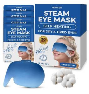 lot 5450 image: Steam Eye Mask for Dry Eyes  Self Heating Warm Compress for Eyes  Disposable Heated Eye Mask for Sleep, Spa, Travel Essentials & Relaxation Gifts for Women & Men (Unscented, 20 Pack) EXP 04052027 - Retail $14