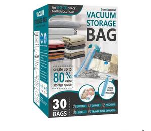 lot 5472 image: Cozy Essential Vacuum Storage Bags, 80% Compression Vacuum Seal Space Saver Plastic Packaging Bags for Clothes, Blankets, Pillow, Bedding, Comforters, Sealer Clothing Storage,30 Combo - Retail $33