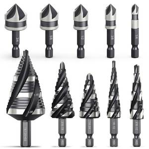 lot 5480 image: THINKWORK 10Pcs Step Drill Bit & Countersink Set, HSS Four Spiral Flute - Retail $40