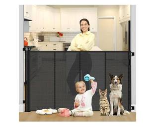 Reinforced 42" Tall X 80" Wide Retractable Dog Gate for Hallway Extra Tall Baby Gates for Dogs Indoor High Reinforced Bar Retractable Baby Gates for Doorways Extra Wide Pet Gate Outdoor, Black - Retail: $43