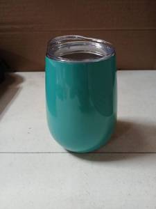 lot 5551 image: 10 oz Teal Stemless Stainless Steel Wine Cups with Vacuum Lids. Individually Wrapped Lot of 25