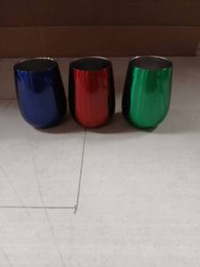 lot 5556 image: Stemless Stainless Stell Wine Cups Lot of 30  14 Blue, 5 Red, 6 Green