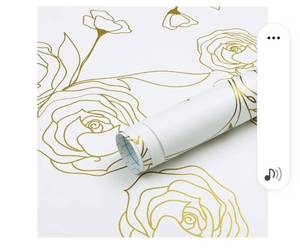 lot 19475 image: Peel and Stick Wallpaper Gold and White Contact Paper Rose Floral Wallpaper Self Adhesive Removable Wallpaper for Bedroom Covering Vinyl Rolls 2 Rolls17.32x39417.32x197