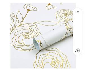 lot 19477 image: Peel and Stick Wallpaper Gold and White Contact Paper Rose Floral Wallpaper Self Adhesive Removable Wallpaper for Bedroom Covering Vinyl Rolls 17.32x78.7 3 Rolls