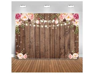 lot 19555 image: Sensfun 7x5ft Rustic Wood Floral Backdrop for Baby Shower Newborn Studio Picture Photography Retro Wooden Floor Pink Flower Wall Background Wedding Bridal Shower Birthday Party Photoshoot Booth Banne - Retail $15