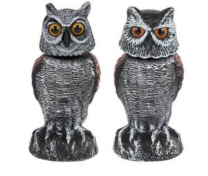 Hedoc 2 Pack Fake Owl Decoys to Scare Birds Away, Rotating Head Bird Deterrents, Nature Enemy Scarecrow Plastic Statues, Pest Repellent for Gardens and Patios - Retail: $22