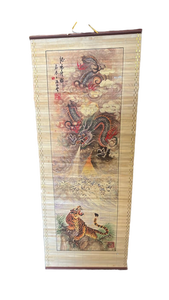 lot 210 image: Chinese Dragon and Tiger Bamboo Wall Scroll - Retail $25