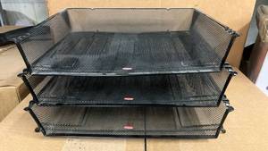 lot 230 image: Black Metal Mesh Stackable Office Paper Tray Organizer Set - Retail $25