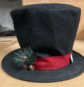 lot 232 image: Black Felt Top Hat with Red Band and Pine Decoration-Tree topper - Retail $25