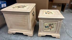 lot 247 image: Decorative Wooden Storage Boxes with Floral Design - Retail $25