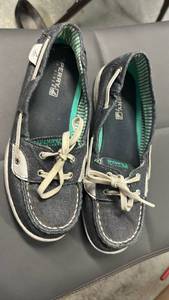 lot 259 image: Navy Silver Sparkle Sperry Top-Sider Canvas Boat Shoes Big Kids Size 4  - Retail $55