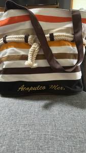 lot 269 image: Acapulco Mexico Striped Canvas Tote Bag Water Proof Inside - Retail $18