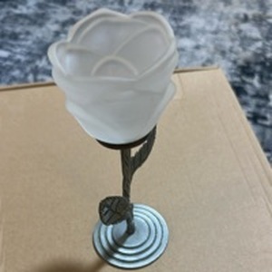 lot 279 image: Frosted Glass Rose Tea Light Candle Holder with Metal Stem
