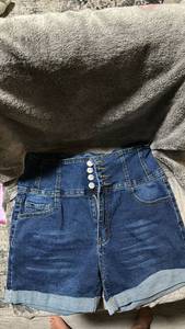lot 294 image: Denim Shorts with White Button Waistband Detail Size XL