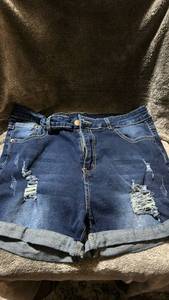 lot 296 image: Denim Shorts XL Distressed Blue Jean Shorts