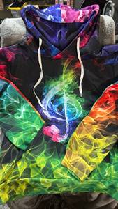 lot 308 image: Pullover Hoodie with Colorful Flame Print Size M