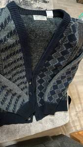 lot 311 image: City Streets Cardigan Sweater with Argyle Pattern Navy Grey Size Medium