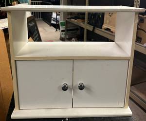 lot 313 image: White Cabinet with Two Doors and Open Shelf