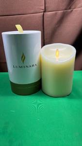 Luminara Outdoor Flameless LED Ivory Candle Melted Edge Real Moving Flame Battery Operated. - Retail: $54