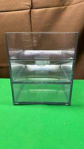 lot 502 image: Clear Acrylic Open Top and 2-Drawers Below Organizer for Bathroom, Bedroom, Office. 5.5 Wide, 6.5 Tall. - Retail $15