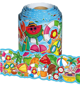 lot 520 image: 65.6Ft Summer Bulletin Board Borders, Cute Coconut Drink Pineapple Theme Die Cut Trim Border Roll Summer Bulletin Board Trim for Home Office School Chalkboard Wall & Hawaiian Party Classroom Decor - Retail $12