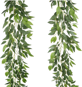 lot 525 image: Artificial Willow Leaves Vine Twigs Italian Ruscus Garland 6.6ft Artificial Italian Ruscus Vines Silk Greenery Garland Faux Italian Ruscus Decor for Wedding Arch Table Centerpieces Party Wreath - Retail $15