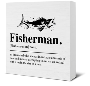 lot 555 image: Fisherman Gift for Men fishing Lovers Fisher Fishing Wood Sign Fisherman Home Cabin Cottage Desk shelf Decor 5x 5 - Retail $10