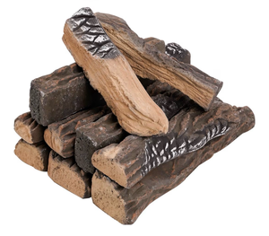 lot 565 image: Ceramic Logs for Gas Fireplace, 10 Piece Set of Heat Resistant Realistic Logs for Decorate Firepit, Gas Inserts, Ventless & Vent Free - Retail $40