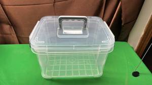 lot 582 image: Clear Plastic Storage Container with Locking Lid and Handle 10x8x7.5 inch - Retail $24