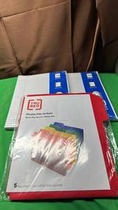 lot 599 image: Office Supply Bundle with Plastic File Jackets and Filler Paper - Retail $8