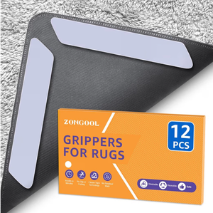 lot 603 image: 12 PCS Rug Tape Non-Slip Reusable Washable Rug Grippers for Hardwood Floors, Double Sided Rug Pads to Prevent Sliding & Curling, No Floor Damage, Rental Friendly, White - Retail $10