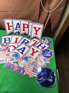 lot 618 image: 40 Inch Blue Foil Large Number Inflatable Balloon, and Happy Birthday Res White and Blue, 4th of July Decorations for all Independence Day Celebrations. - Retail $25