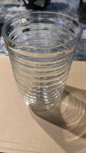 lot 630 image: Clear Ribbed Glass Vase with Pedestal Base - Retail $45