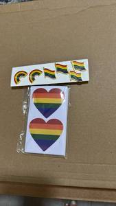 lot 633 image: Rainbow Pride Enamel Pins and Heart Stickers Set - Retail $10