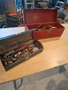 lot 1621 image: Two Metal Tool Boxes with Hardware and Hand Tools