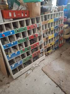 lot 1730 image: Industrial Parts Bin Organizer with Hardware