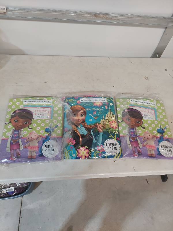 lot 2086 image: (3) Disney Character Birthday Gift Bags with Cards and Tissue Paper - 3 Packages of 4