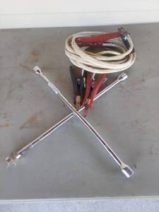 lot 1855 image: Booster Cables and Lug Wrench