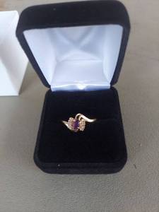 lot 1819 image: Purple and Clear Stone Ring in Box