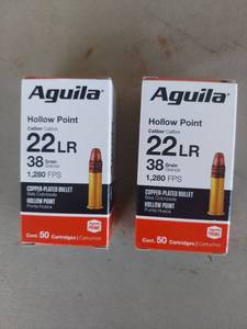 lot 1856 image: (2) Aguila 22LR Hollow Point 38 Grain Ammunition - 50 Cartridges
