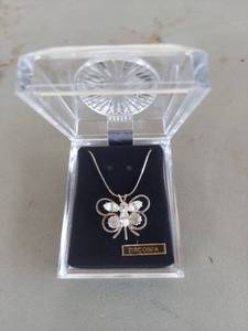 lot 1858 image: Butterfly Pendant Necklace with Zirconia Stones