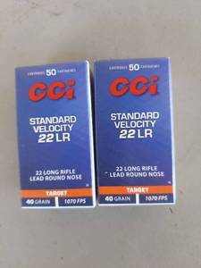 lot 1877 image: (2) CCI Standard Velocity 22 LR 40 Grain Lead Round Nose 50 Cartridges