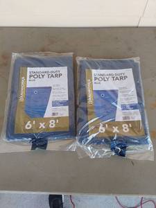 lot 2128 image: (2) Yardworks Poly Tarp Blue 6x8 ft