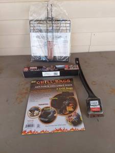 lot 2147 image: BBQ Grill Accessories Lot Fish Basket, Grill Mat, Grill Bags, Brush