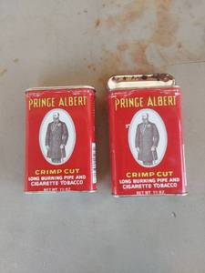 lot 2151 image: (2) Prince Albert Crimp Cut Pipe and Cigarette Tobacco Tins