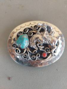 lot 2167 image: Decorative Belt Buckle with Turquoise Stone and Horse Design