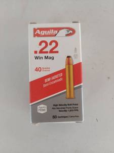 lot 2174 image: Aguila .22 Win Mag 40 Grains Semi-Jacketed - 50 Cartridges