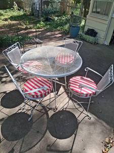 White Metal Patio Dining Set - Table & 4 Chairs