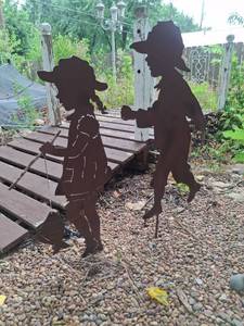 lot 1031 image: Boy and Girl Fishing Metal Silhouette
