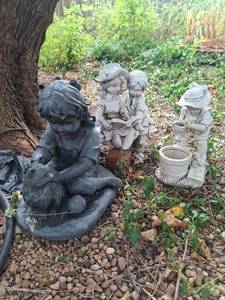 lot 1034 image: Garden Statuary Lot - Children Reading, Girl with Cat and Girl Watering